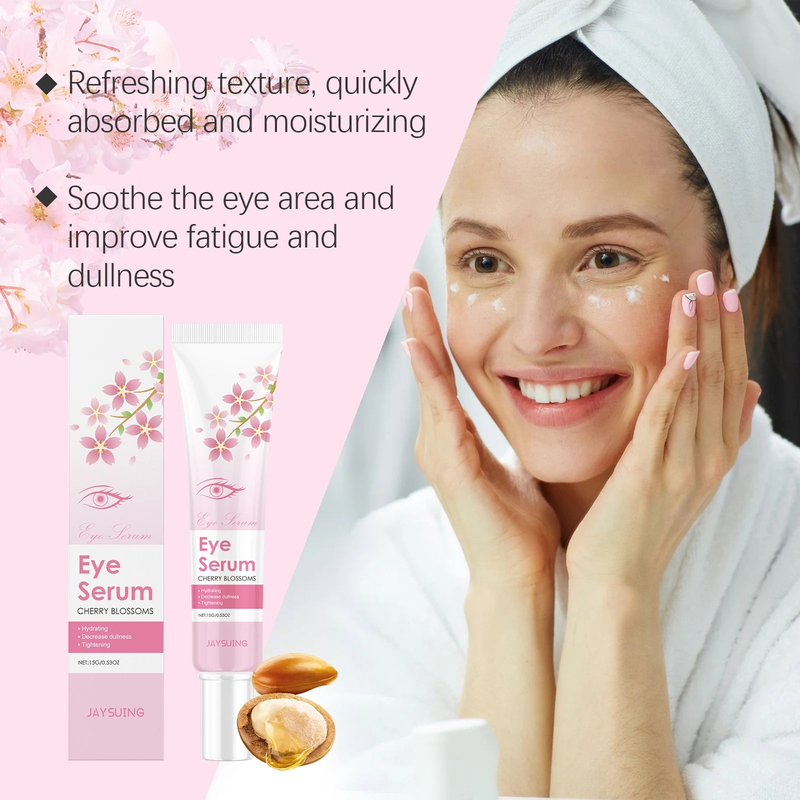 JAYSUING Sakura Eye Serum Anti Dark Circles Puffiness Eye Bag Wrinkle Remover Firming Moisturizing Brightening Eye Lifting Cream