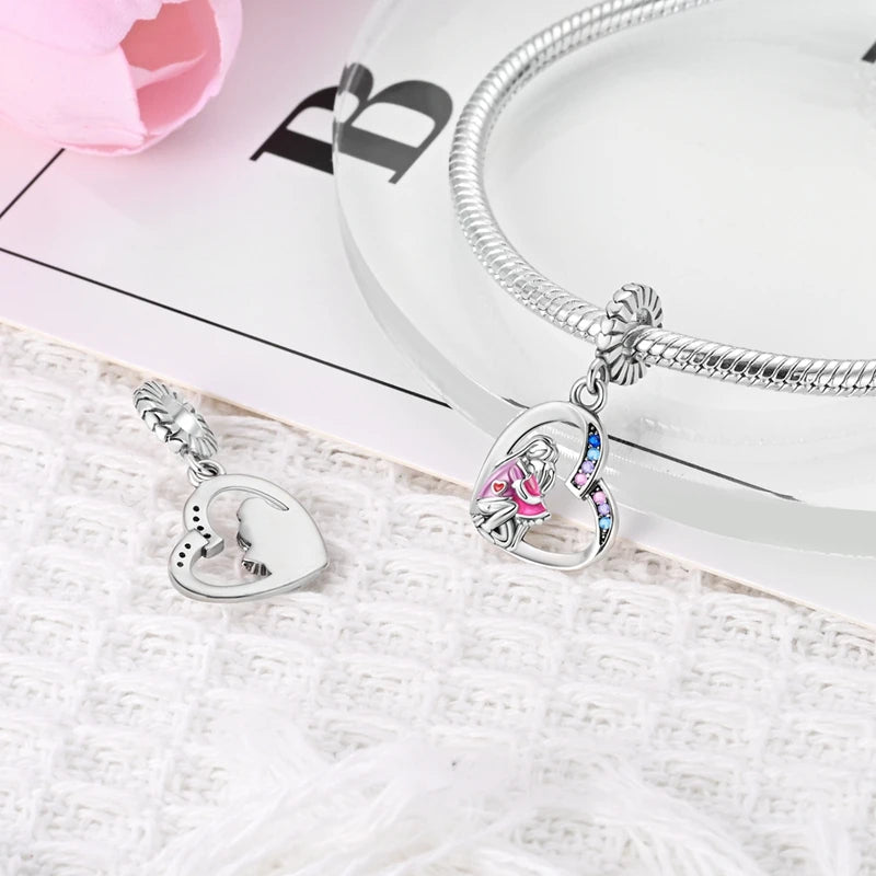 925 Sterling Silver Heart Charm Bead With Zircon Accent, GDTC Certified Fine Jewelry Gift For DIY Bracelet Makers