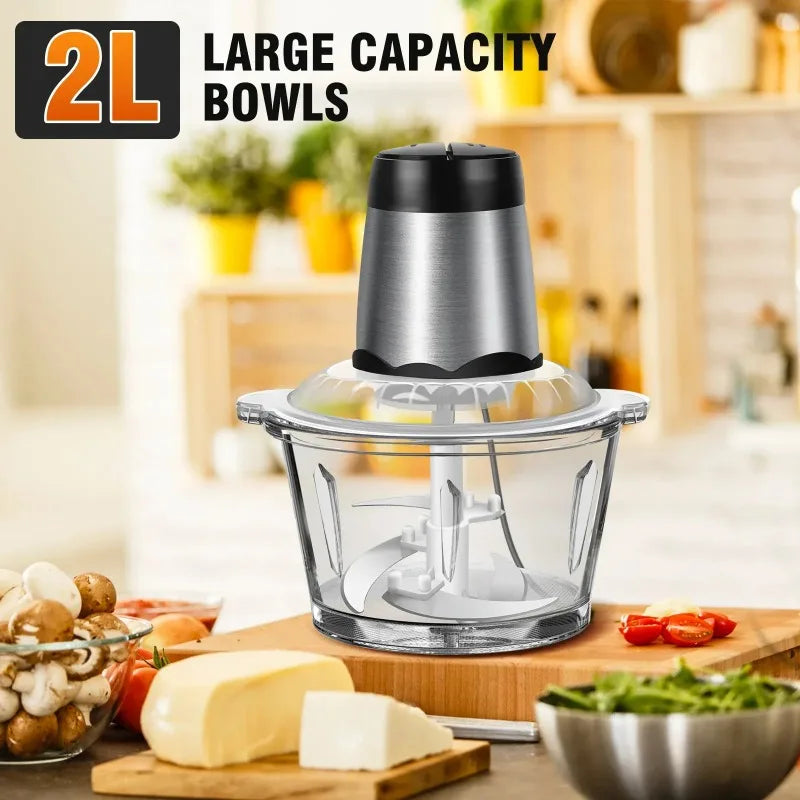 2L Electric Meat Grinder Food Chopper Stainless-Steel Blades Small Food Processor Removable Dicer 2 Speeds Meat Mincer