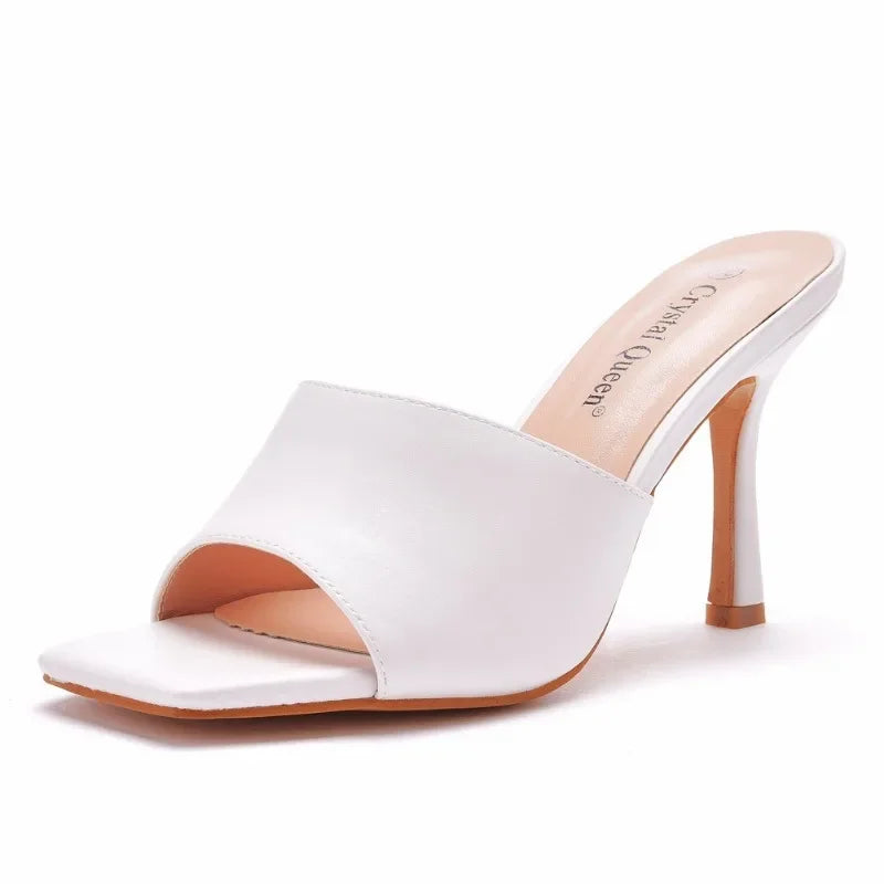 Xihaha Girls Leather Shoes 9Cm Slip On Slippers Woman High Heels Shoes For Women'S Fashion Shoe Square Toes Stilettos Sandals