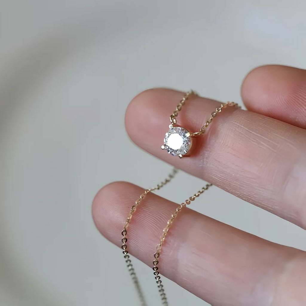 925 Sterling Silver 18K Gold-Plated Necklace Versatile Single Shiny Zircon Clavicle Chain Women'S'S Wedding Jewelry