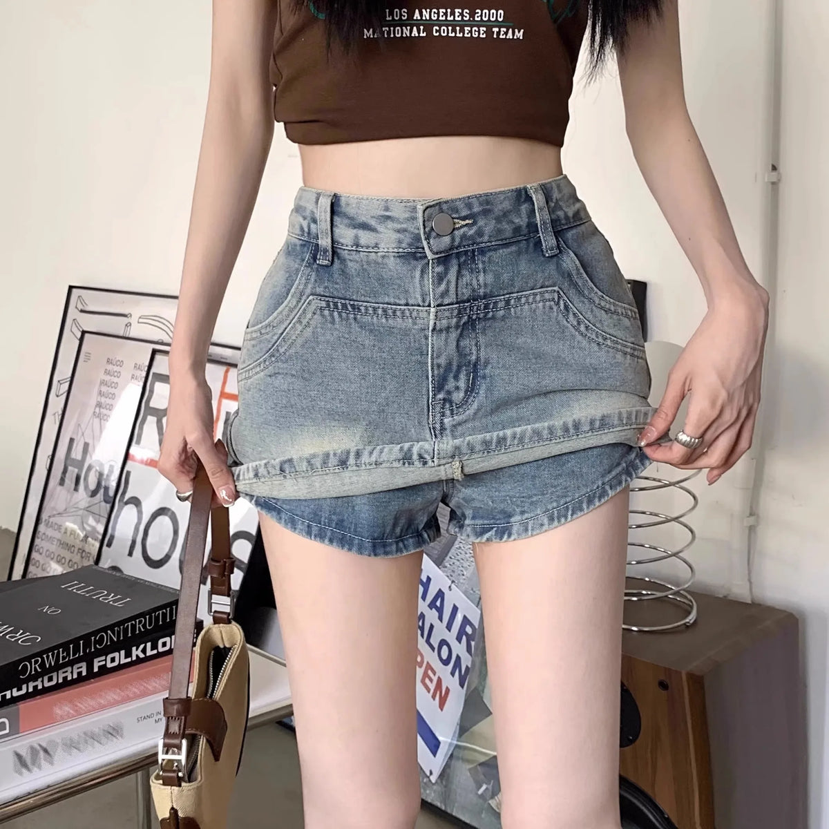 American Style Retro High Waist Denim  Skirt for Women Summer 2026 plus Size Hiding Hip Sexy Girl Short Skirt Pants