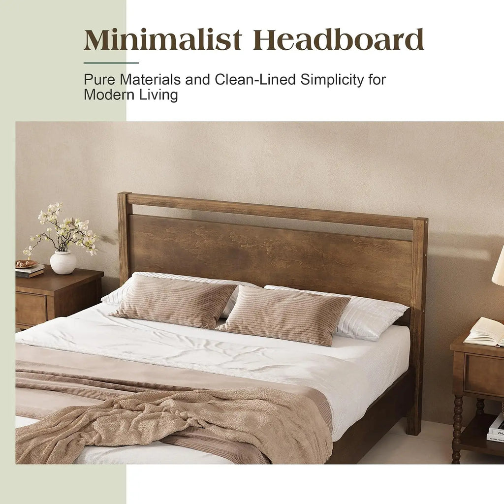 Minimalist King Solid Wood Bed Frame with Headboard for Bedroom, Customized