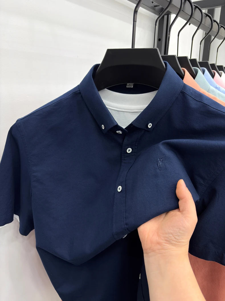 100% pure cotton short sleeve shirt summer new breathable men's T-shirt designer brand Paul Pony embroidery business casual top