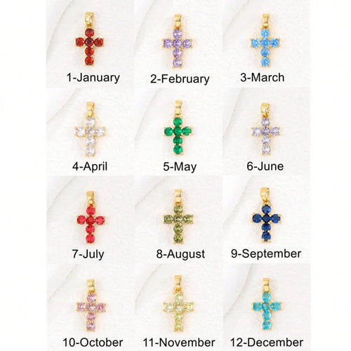 Birthstone Necklace For Women Featuring 18K Gold Plated Zircon Cross Pendant Elegant Timeless Gift
