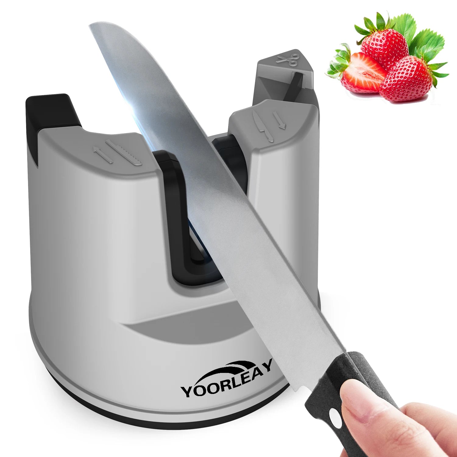 Afilador de Cuchillos de Cocina, Herramienta Multifunción de Afilado de Cuchillos con Ventosa Fija para Cuchillos Rectos y Dentados, Tijeras