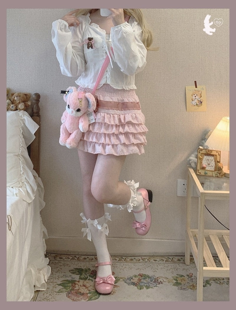 Gaono Lolita Cake Mini Skirts Women Japanese A-line High Waist Pleated Skirt Girly Kawaii Love Y2k Layered Skirts Fairy Outfit
