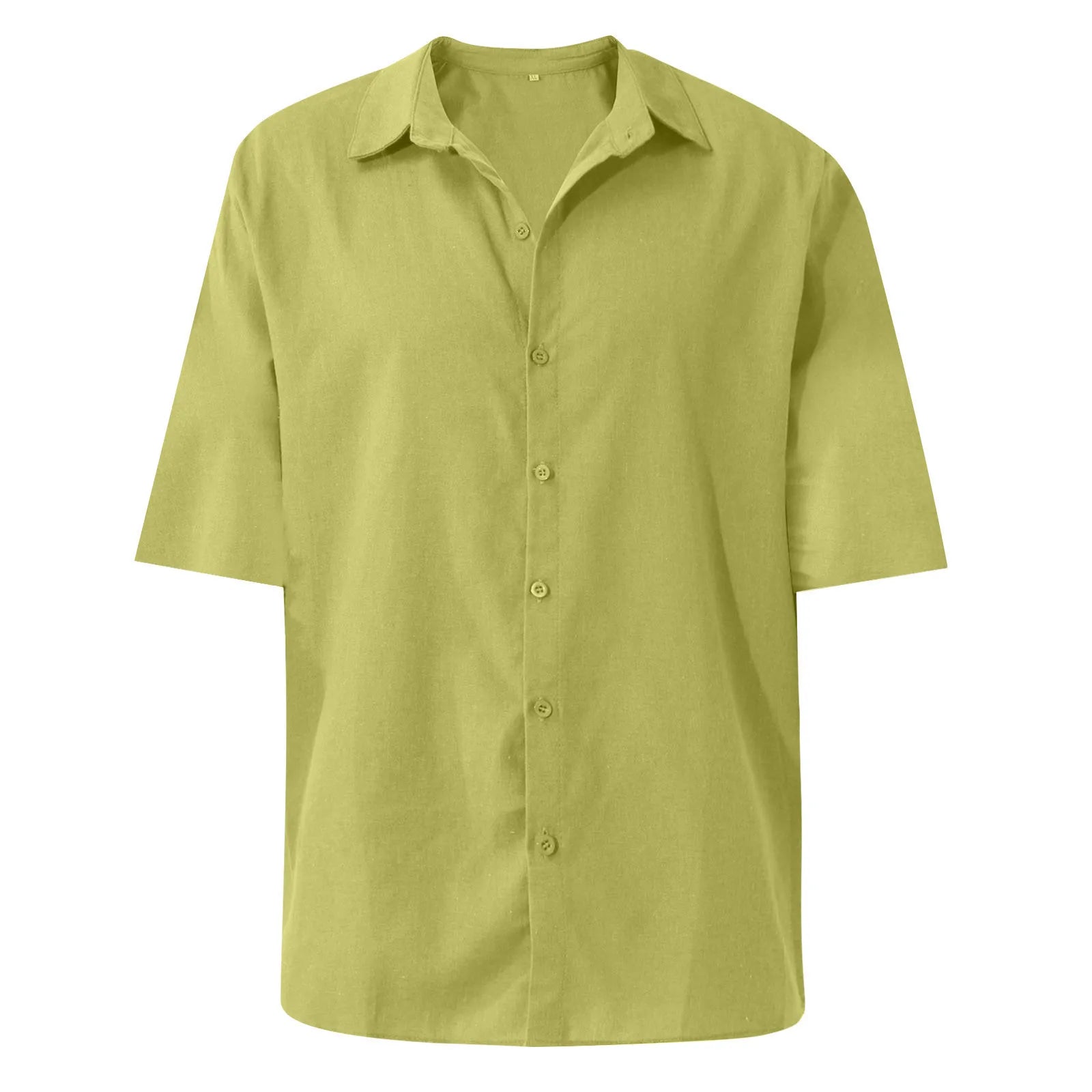 Men'S Short-Sleeved Shirts Cotton Linen Summer Solid Color Turn-Down Collar Quick Drying Casual Beach Style Plus Size Shirts
