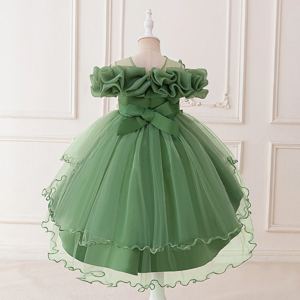 Fashion Pink Flower Girl Party Dresses Wedding Birthday Tulle Princess Dress for Kids Graduation Pageant Bridesmaid Kids Costume