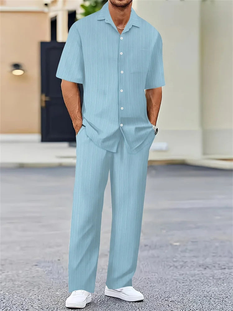 Mens Geometric Color Block Short Sleeve Two Piece Set For Autumn Casual Comfort And Fashion