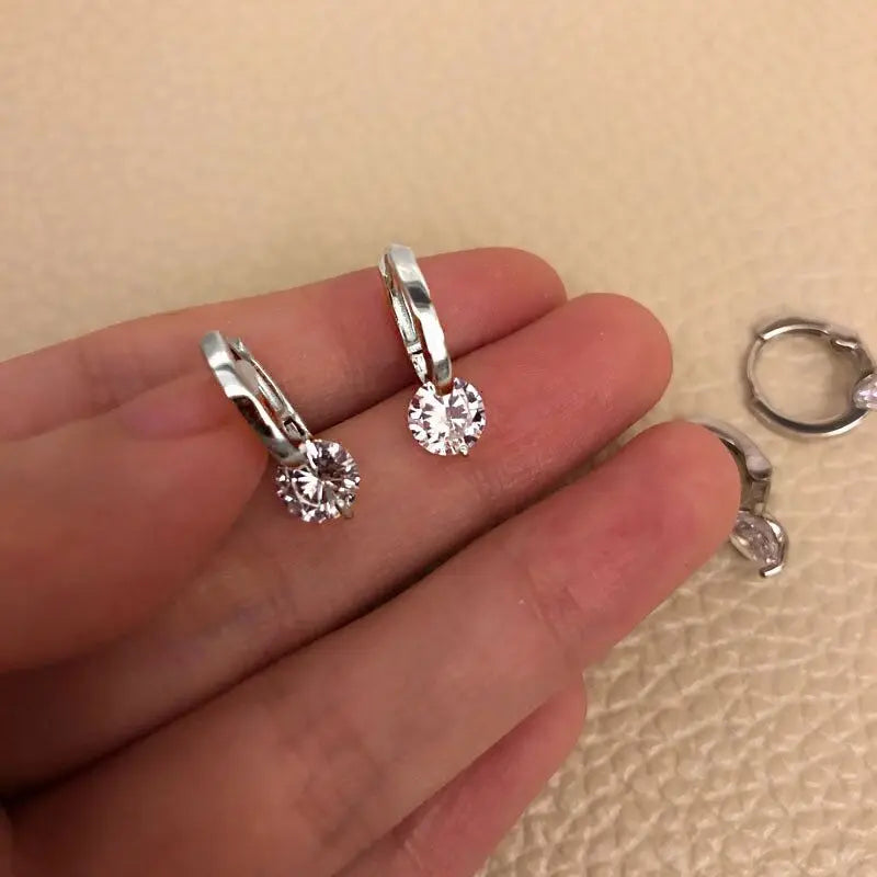 Korean Fashion Sparkling Zircon Ear Buckle Earrings For Women'S Classic Elegant Rhinestone Earrings Office Wedding Jewelry