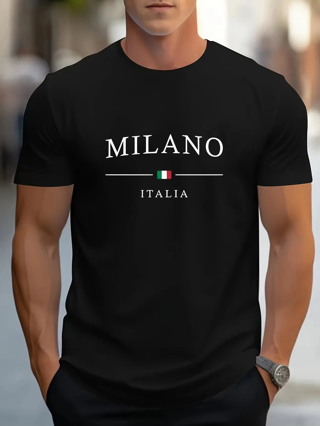 Men'S Summer 100% Cotton Fashion Milano Letter Printed Loose Large Casual Comfortable Round Neck Short Sleeve T-Shirt Top