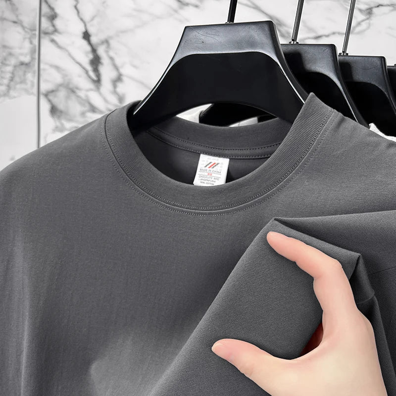 Men's Pure Cotton Casual T-Shirt - Short Sleeve Round Neck Solid Top
