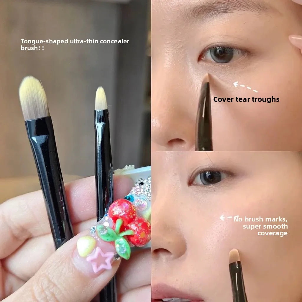 Tongue-shaped Flat Detail Concealer Brush, Soft Bristles Seamless Coverage for Dark Circles, Acne Marks & Spots