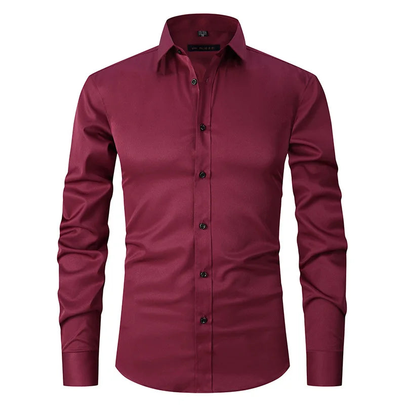 Men's Long Sleeve Dress Shirt Slim Fit Non-Iron Black Business Shirt