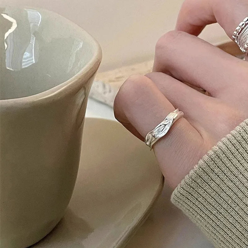 Panjbj 925 Sterling Silver Lines Ring For Women'S Jewelry Finger Adjustable Open Vintage For Birthday Dropship