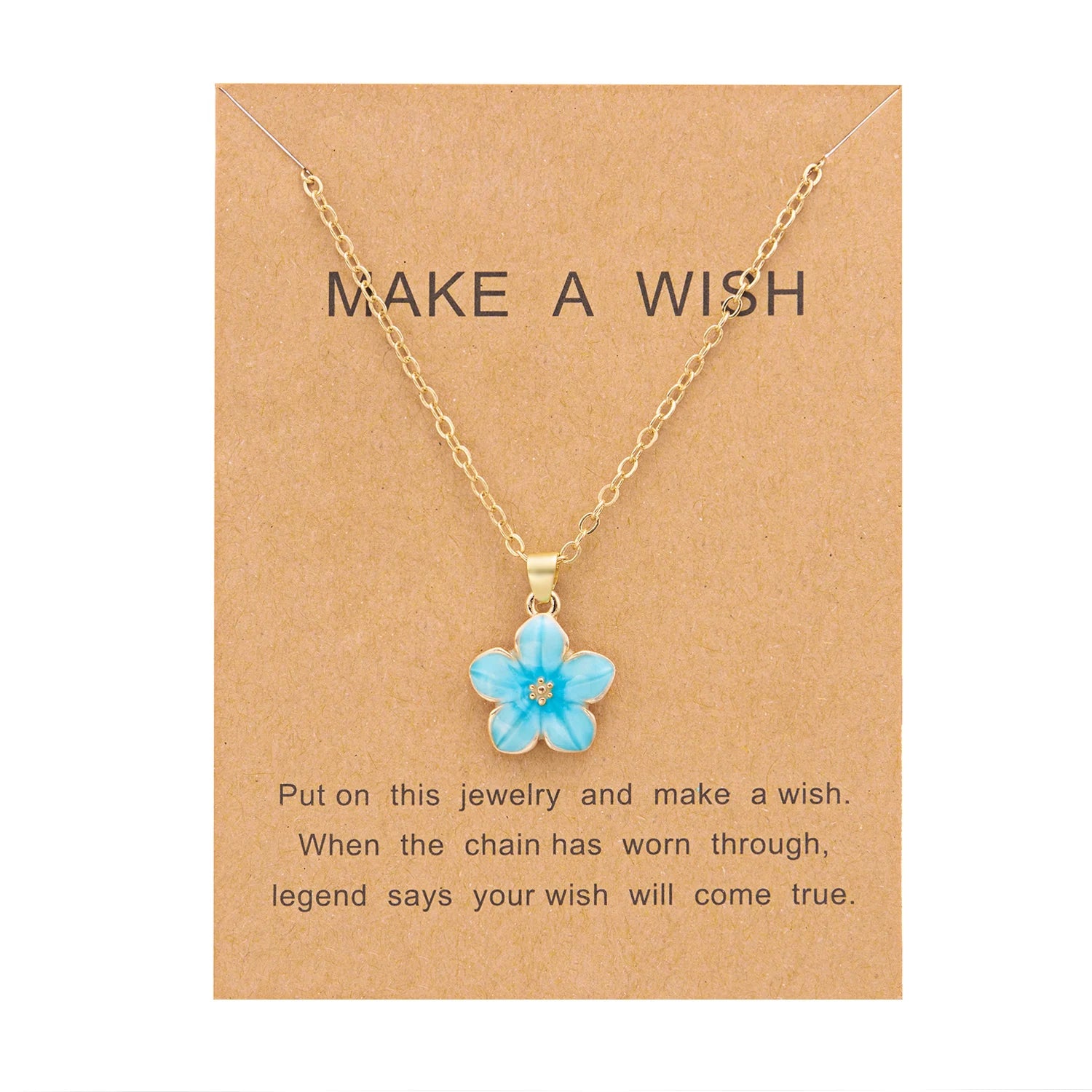 Minimalist Colorful Flower Necklace For Women'S Romantic Pink Cherry Pendant Necklace Make A Wish Paper Card Friendship Jewelry