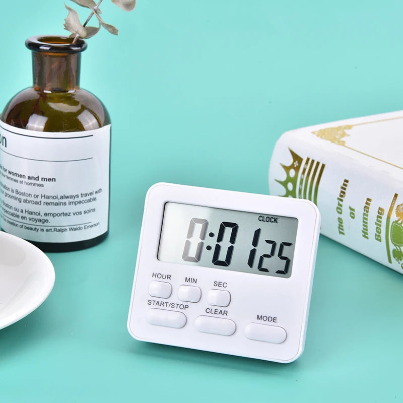 Digital Kitchen Timer with Large LCD Display, Alarm, and Stand - Black