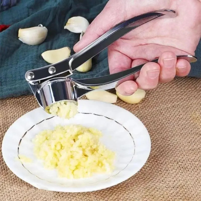 Prensa de ajos antideslizante, espesada, clip de ajo multifuncional de aleación de zinc y acero inoxidable, punzón de ajo manual tipo tirador