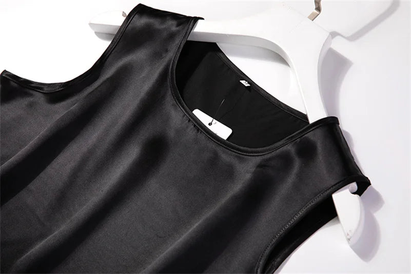 Elegant Fashion Satin Tank Tops Office Lady Blouse Shirts plus  Summer Slim Sleeveless Vest Women Simple O-neck Tops y2k clothes