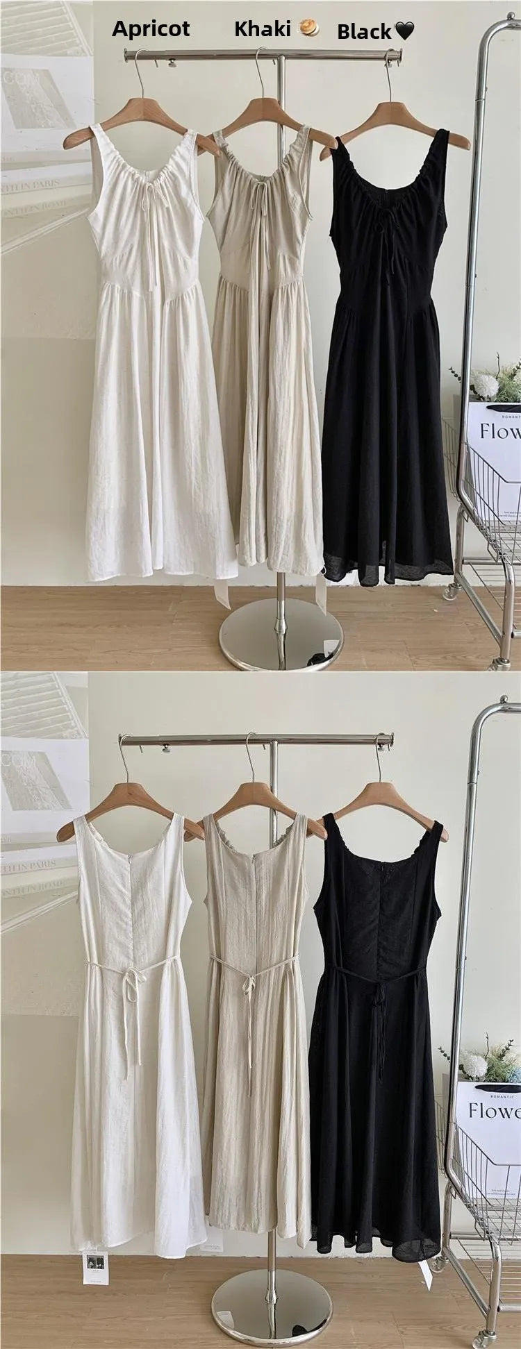 Retro French Style Casual Long Dress Drawstring Sleeveless plus Size 300 Pounds Design Summer New Fashion Dress