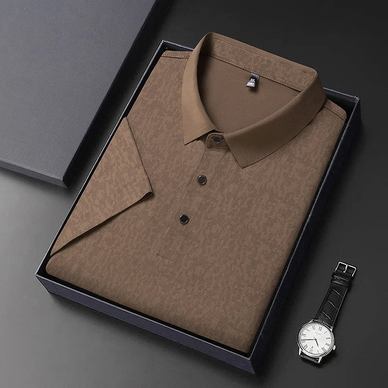 Mens Short Sleeve Geometric Pattern Polo Shirts Casual Summer Tops Lightweight Breathable Shirts for Men
