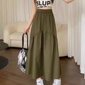 Elegant Women's Skirt Autumn New A-line Simple Fashion Solid Color Bustier Korean Pleated Splicing Elastic Waist Long Skirt