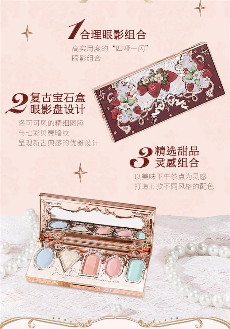 Flower Knows Series Shell Strawberry Angel Moonlight Mermaid Jewel Eyeshadow Palette 5 Colors Pearlescent Mashed Potatoes