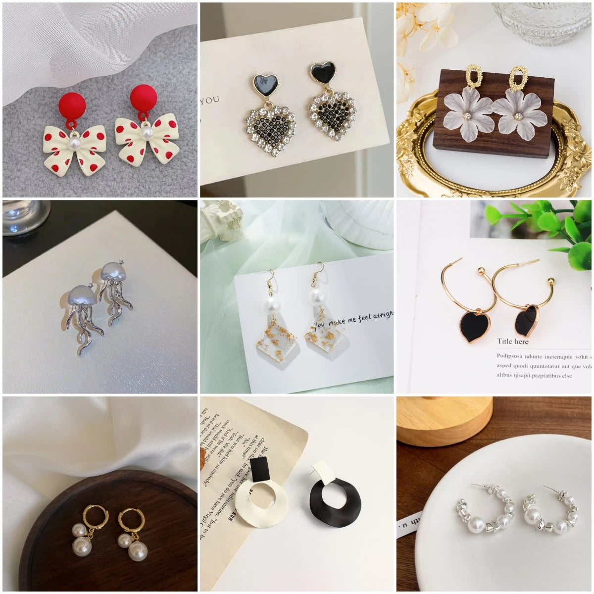 Drop Earrings For Women'S White Flower Heart Crystal Bow Round Circle Long Pearl Dangle Earrings Geometry Statement Jewelry
