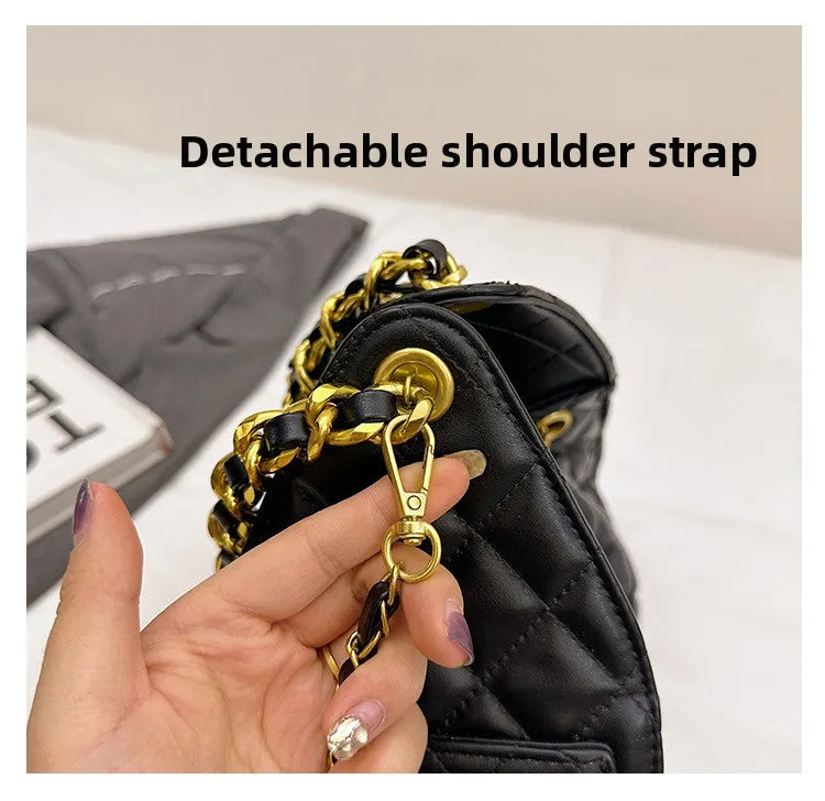 Quilted shoulder underarm bag, large-capacity hobo bag, bucket drawstring chain crossbody bag, women's handbag