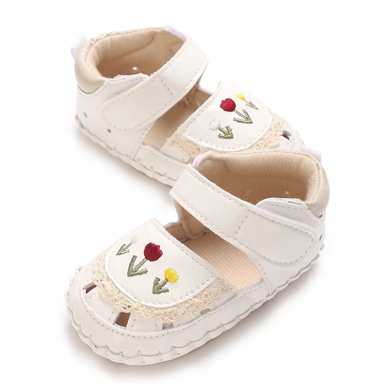 New big bow floral 0-18 months baby princess shoes sandals breathable PU upper walking shoes