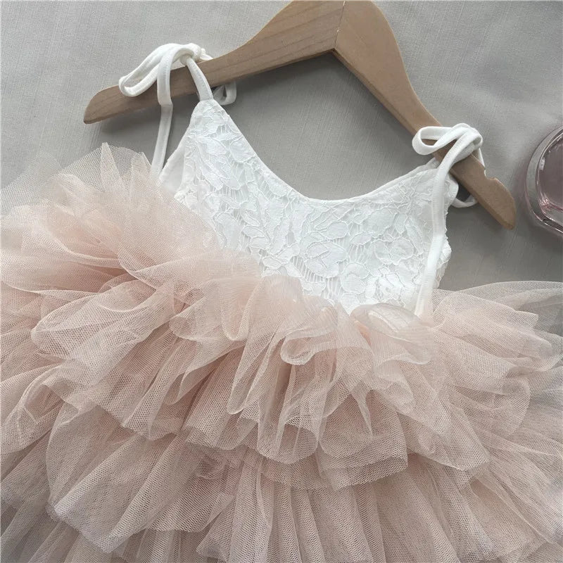 Toddler Girls Lace Tutu Dress for Kids Lovely Layers Ruffles Vestidos Fashion Baby Birthday Party Gown Boutique Wear