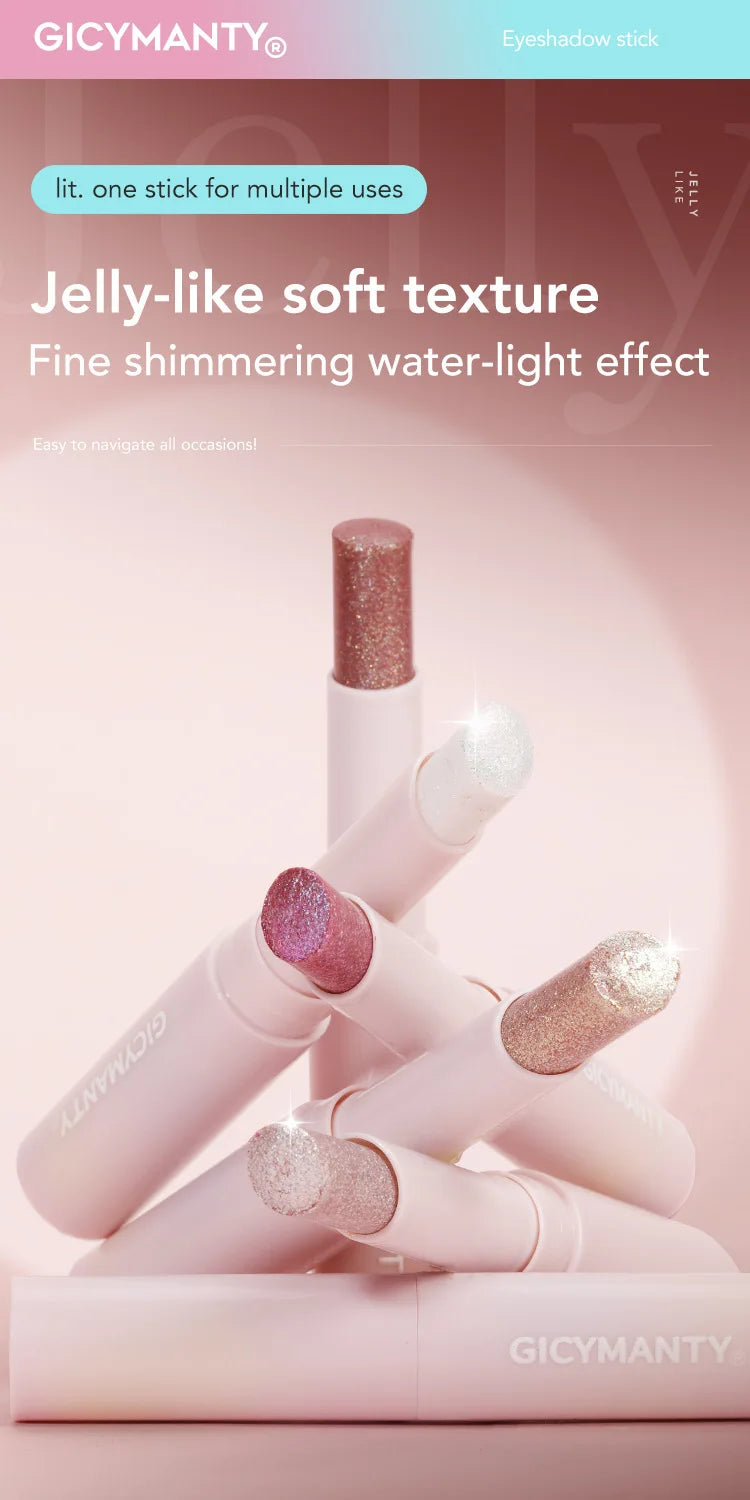 Jelly Eyeshadow Stick Holographic Pearl Shimmer and Delicate Glitter for Eye Brightening Long-Lasting Eyeshadow Highlight Stick