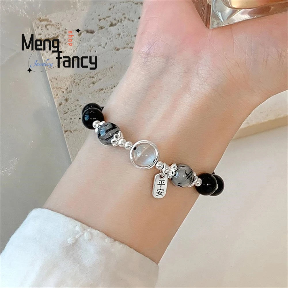 Natural Black Obsidian Black Hair Crystal Milky Way Bracelet Exquisite High-Grade Fashion Jewelry Sexy Young Girls Holiday Gifts