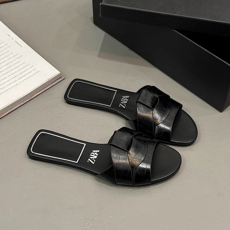NAZSQ Women's Open Toe Flat Slides - Casual Summer Sandals