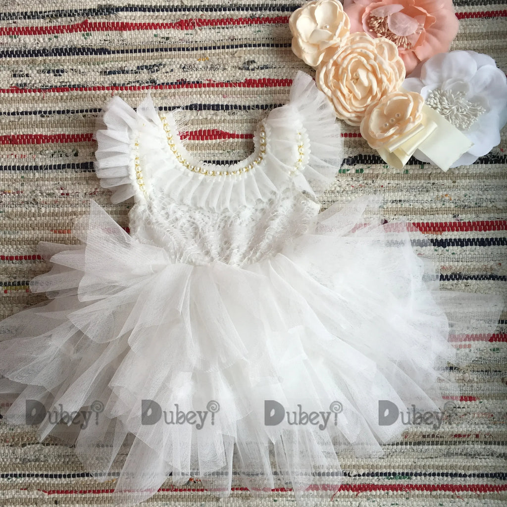 Spanish Toddler Girls Beading Dress for Baby Baptism Dress Birthday Kids Flutter Sleeve Tutu Princess Vestido Clothing