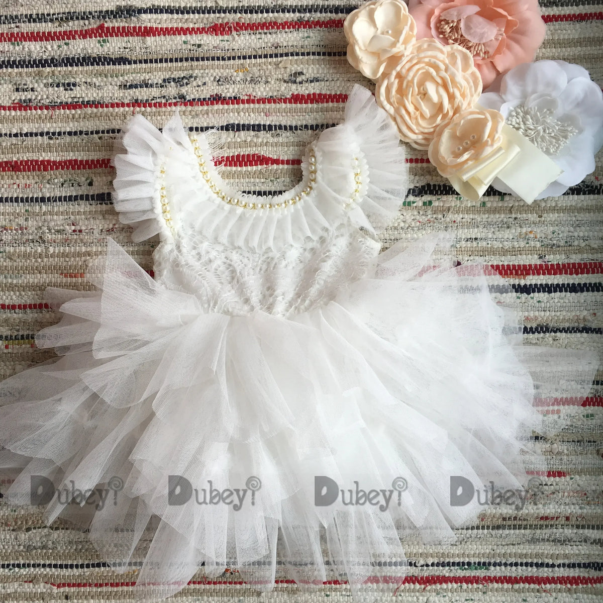 Spanish Toddler Girls Beading Dress for Baby Baptism Dress Birthday Kids Flutter Sleeve Tutu Princess Vestido Clothing