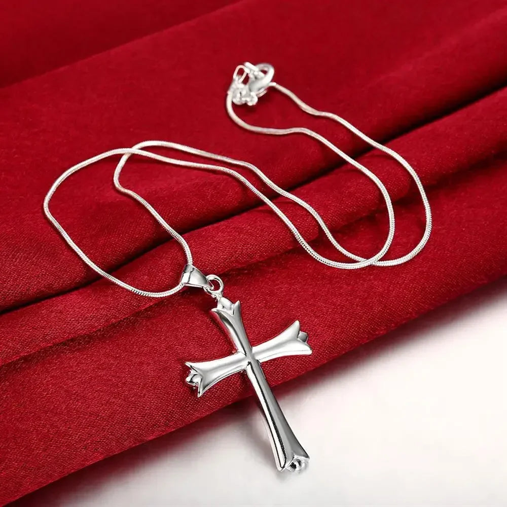 925 Sterling Silver Classic Cross Pendant Necklace For Women'S Man Luxury Fashion Wedding Accessories Jewelry Christmas