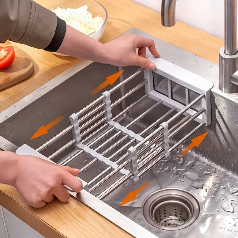 Fregadero de Cocina Escurridor de Acero Inoxidable Escurridor Extensible para Platos Cesta de Drenaje para Lavar Frutas y Verduras Estante de Almacenamiento