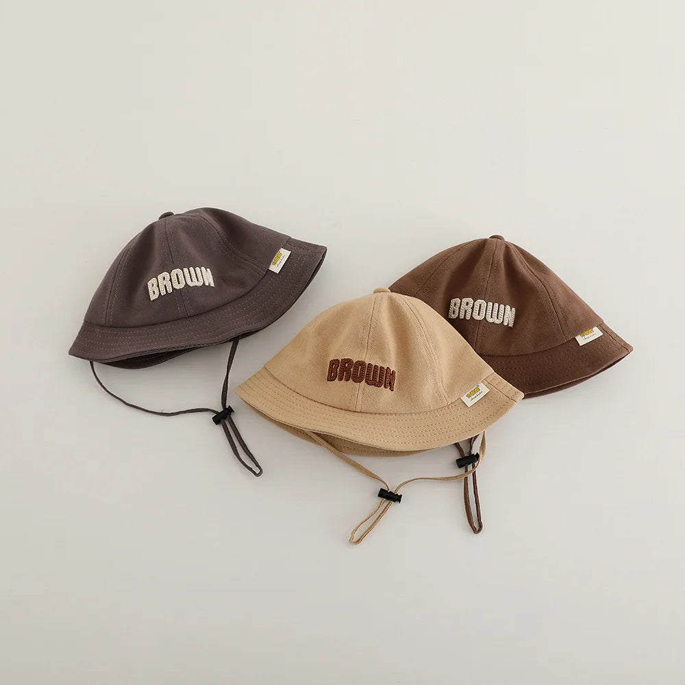 New Embroidered Letter Baby Bucket Hats Spring Sunhat Fishing Hat Sunshade Visor Boy Girl Outdoor Fashion Beach Cap For 6-24M