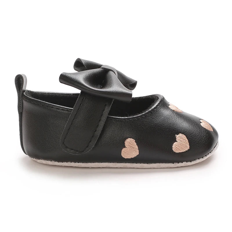 Baby Girl Classic Dress Shoes 0-18M Cute Bow Knot Heart First Walkers Soft Sole Comfortable Newborn Infant