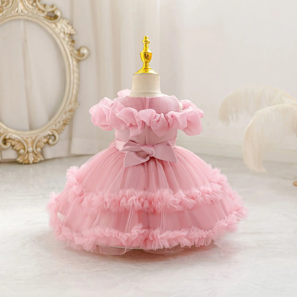HETISO Girls Princess Flower Dress Tutu Sleeve Baby Toddler Children's Birthday Party Ball Gown for 0-5 Years