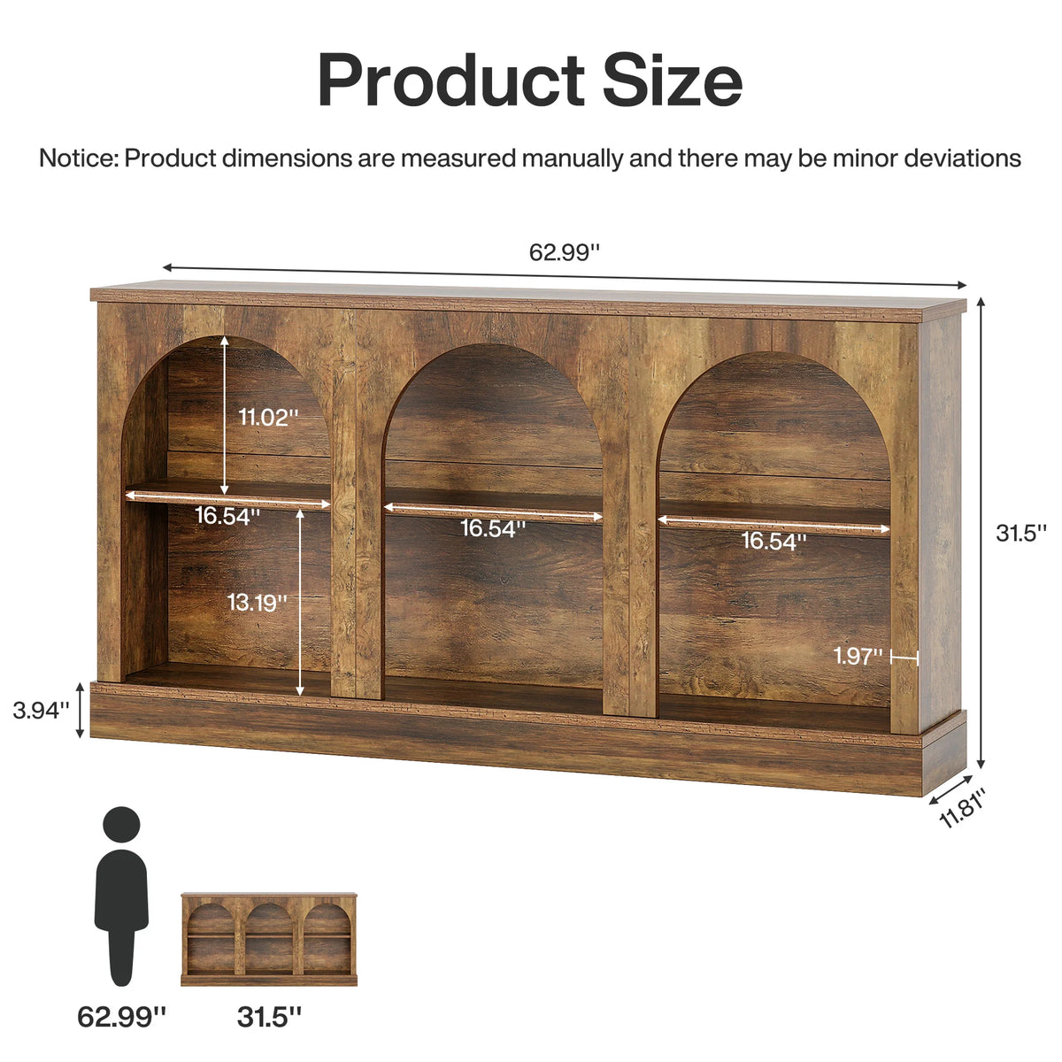Tribesigns Farmhouse Console Table, 63-Inch Long Entryway Table with 3 Tier Storage, Wooden Rectangular Sofa Table