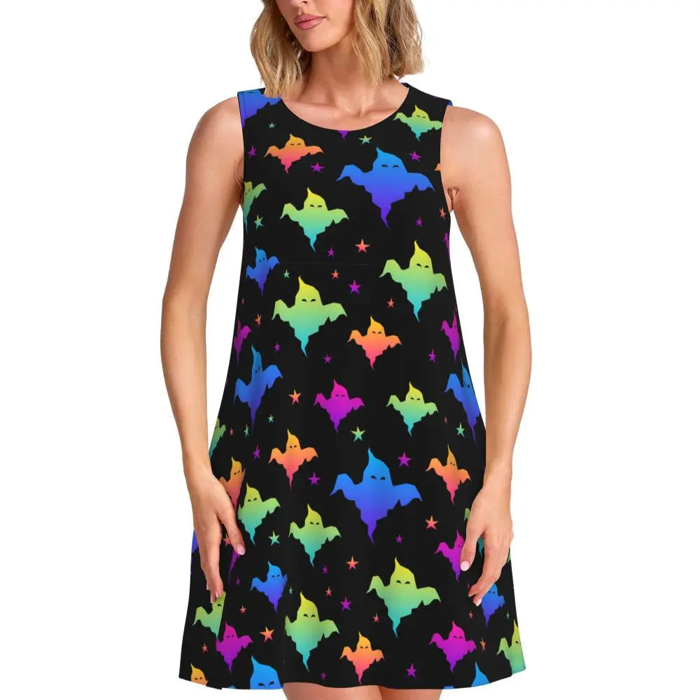 Happy Haunts Tank Dress Halloween Pumpkin Aesthetic Dresses Sleeveless Cute Dress Hot Sale O Neck Ladies Printed Clothing