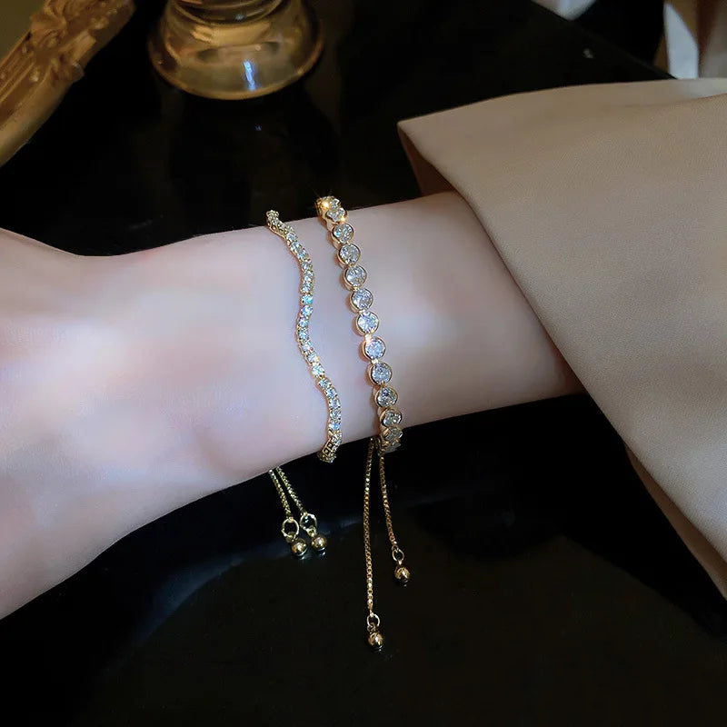 Wave Geometry Adjustable Bracelet Bangle Luxury Fashion Rhinestone Crystal Bracelets Women'S Wedding Wristband Jewelry