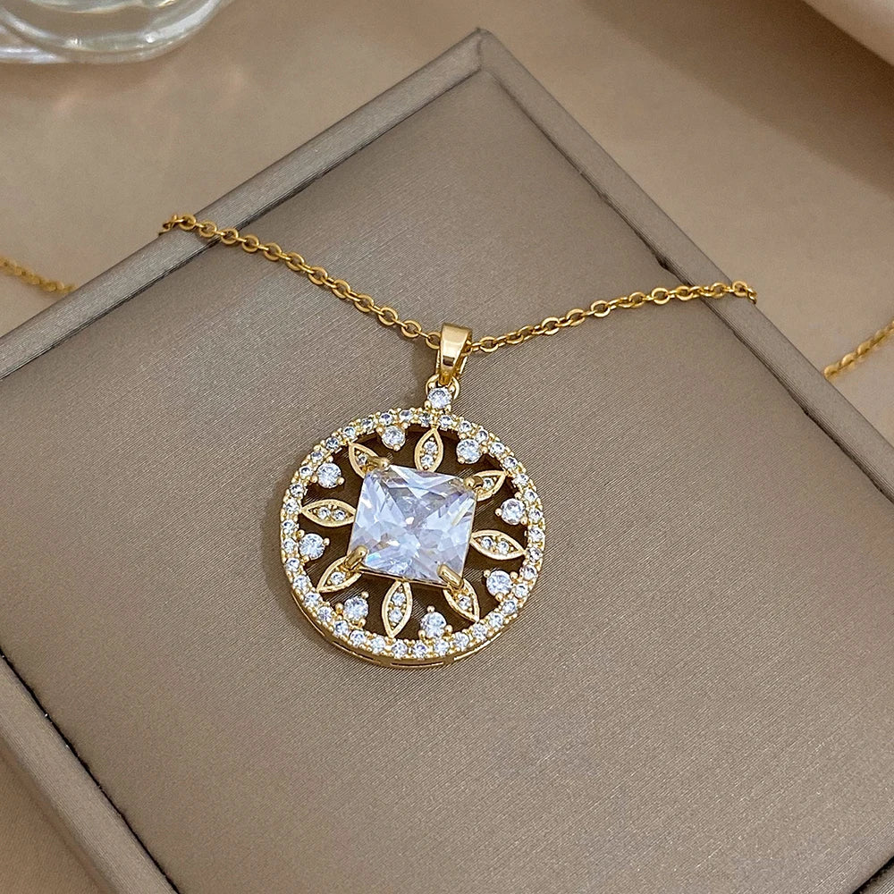 Zircon Pearl Waterdrop Necklace Elegant Gold Plated Copper Pendant On Stainless Steel Chain Gift For Women