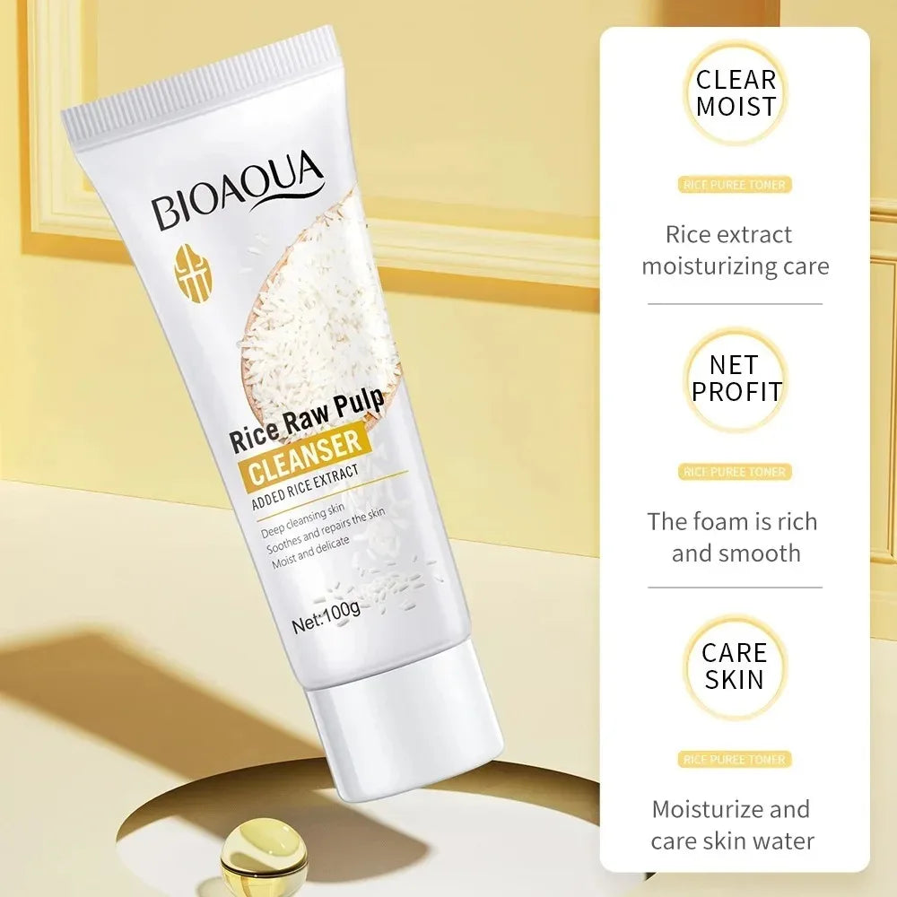 BIOAQUA Rice Raw Pulp Face Care Facial Cleanser Face Wash Foam Skincare Moisturizing Skin Brightening Rejuvenation Face Cleanser