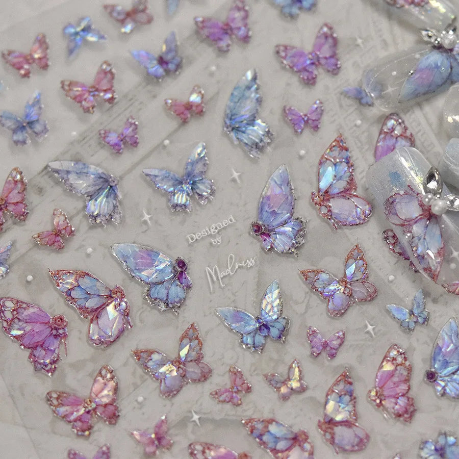 1pcs 5D Luxury Kawaii Butterfly Nail Stickers Japanese Glitter Shell Aurora Nail Art Decorations Decals DIY Manicure Slider Foil