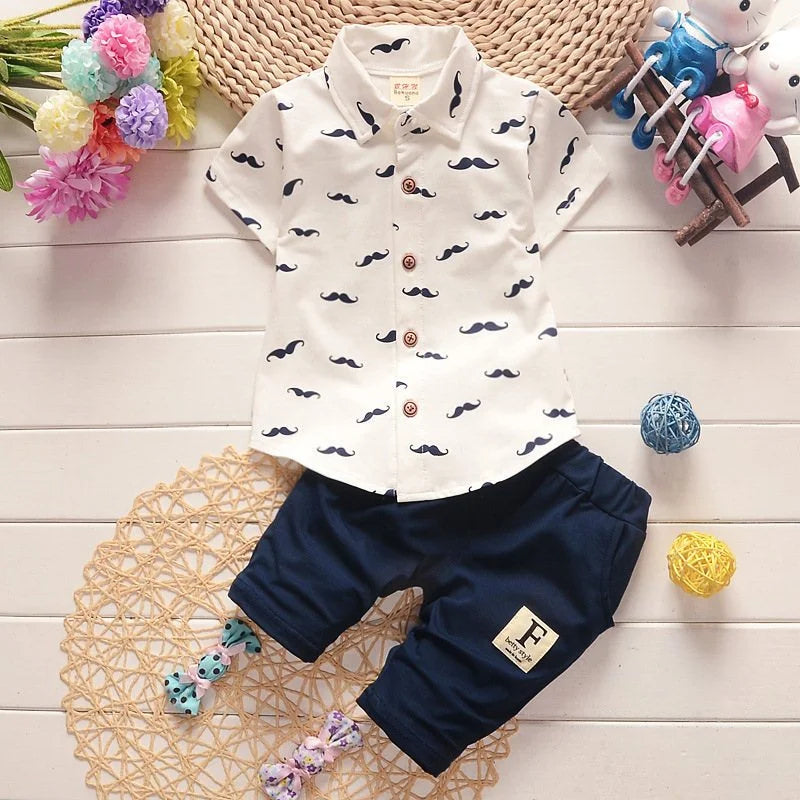 Summer New Cute Boy Suit Children'S Printed Short-Sleeved Printed Shirt + Shorts Suit Children'S Cotton Cute Baby Clothes