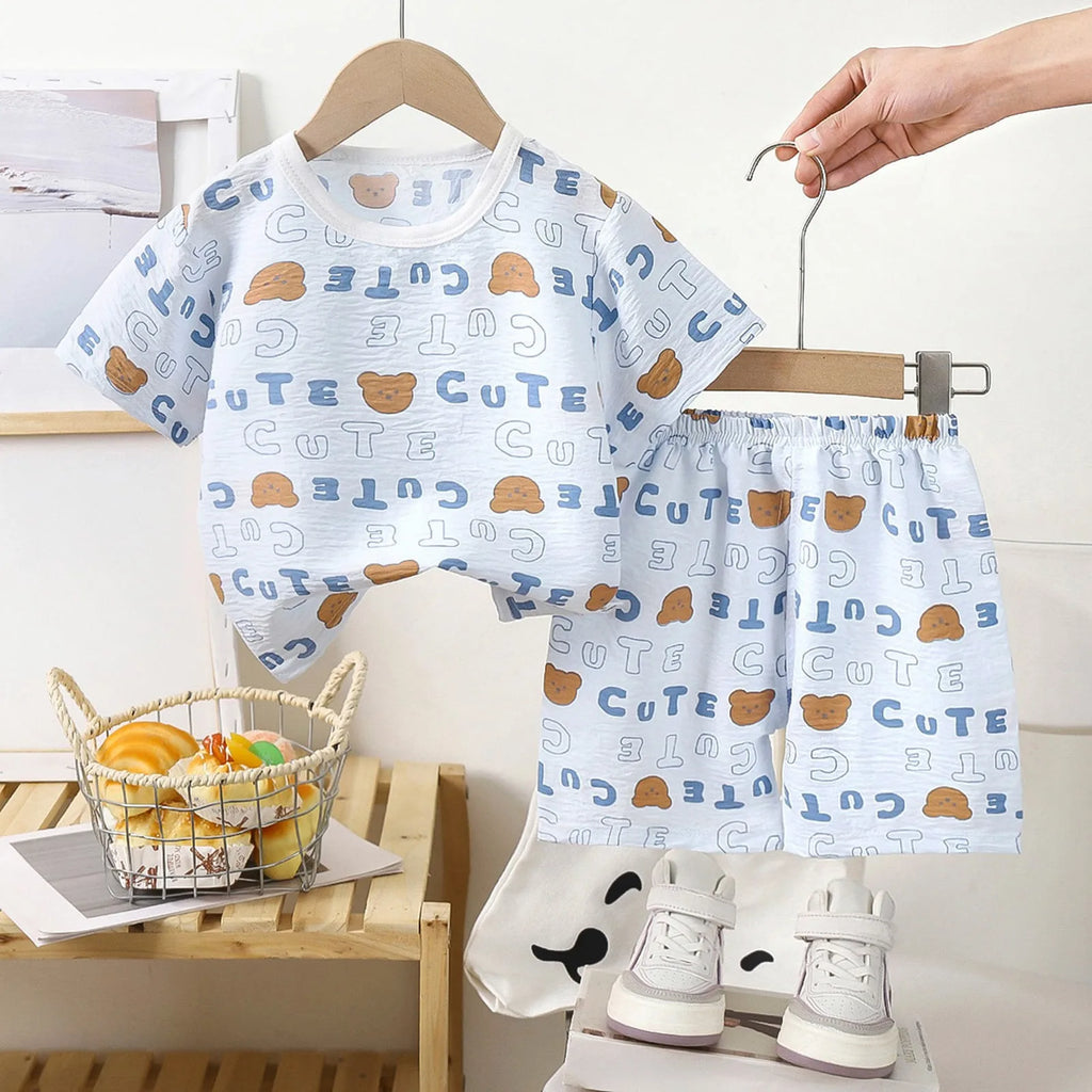 Baby Boy Set Summer Boys Short Sleeved Shorts Loose Stylish Two Piece Suits Girls Short Sleeved Suits Home Clothes 한국 아동복 2025